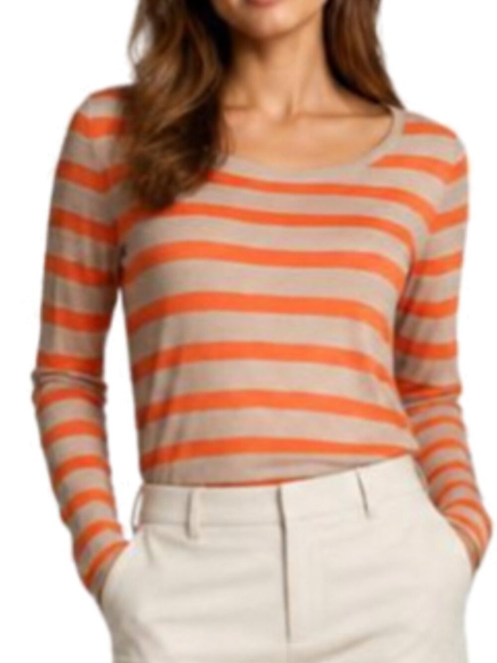 Orange Beige Striped Linen Sweater Large